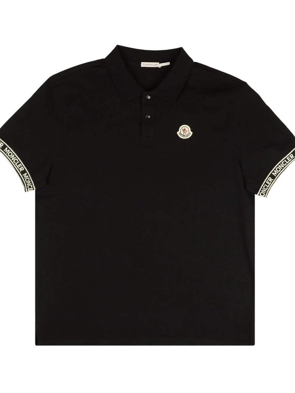 Moncler Collar Short Sleeve Black Polo with Branded Sleeve Trim